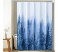 ORTIGIA Shower Curtain for Bathroom, Natural Forest Shower Curtain Set with Hooks, Decorative Pine Tree, Mist, Magic Bath Curtain, Waterproof Fabric, Weighted, 72 x 84 Inch, Blue