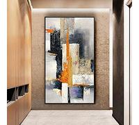 ORTIME wall art for bathroom, Large Textured Oil Painting Modern Abstract Geometry Wall Art Picture Vertical Living Room Porch Entrance Decor- 50x100cm(20x39in) frameless