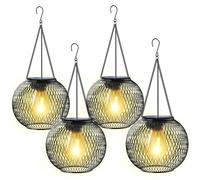 Ortiny Garden Ornaments Outdoor, 4 Pack Solar Lanterns for The Garden Lights Solar Powered Metal Retro IP65 Waterproof Auto On Off Solar Lantern Decorations for Patio Lawn Table Fence Warmwhite