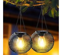 Ortiny Solar Lights Outdoor Garden Waterproof IP65 Garden Ornaments Outdoor Solar Hanging Lanterns 2 Pack Metal Lamps Outdoor Holiday Decorations for Patio Lawn Table Fence Warmwhite