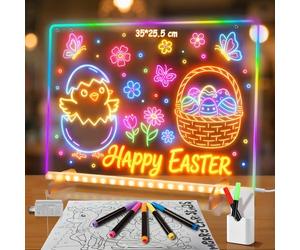 Ortizan LED Drawing Board for Children, LED Note Board 13 Light Modes 35x25.5 cm, Acrylic Dry Erase Boards with Stand Hanging Chain Creative Toy for Teens Kids Elegantly Gift-Boxed
