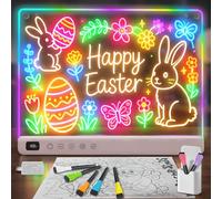 Ortizan LED Drawing Board for Children, Rechargeable 13 Light Modes 35x25.5 cm, LED Note Board with Colors, Glow Pad with Stand Hanging Chain Creative Toy for Kids Elegantly Gift-Boxed