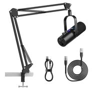Ortizan XLR/USB Dynamic Microphone, Podcast Microphone, Condenser Microphones with Mute Button, Reverb Effects, Noise Cancellation, Boom Arm Stand, Headphones Jack, Streaming/Recording/Gaming-Black