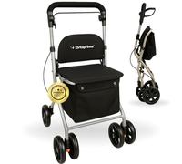 OrtoPrime Folding Walker for Elderly with Shopping Trolley - Rollator 4 Wheels Folding Shopping Trolley Walkers for Elderly - Adult Walkers Seat with Basket and 360º Wheels