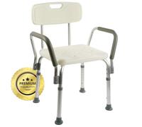 OrtoPrime Shower Chair with Arm and Removable Backrest - Adjustable Shower Stool with 6 Height Level - Comfortable Shower Seat for Elderly and Disabled - Lightweight Bathroom Chair for Daily Use