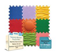 ORTOTO 9 Piece Massage Sensory Puzzle Mats - Orthopedic Game Mat for Kids and Adults, Sensory Play, Interlocking Floor Tiles, Children's Play Mats, Game Mat Set (Stimulative Rainbow)