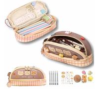 ORTROLA Double Layer Stationery Organizer Box Cute Bear Big Size Pencil Case with Compartment Office Supply Organizer Stationery Box Best Birthday Present (Brown Bear)