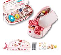 ORTROLA Double Layer Stationery Organizer Box Cute Bear Big Size Pencil Case with Compartment Office Supply Organizer Stationery Box Best Birthday Present (Pinky Strawberry)