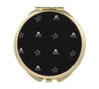 ORTUNA Tokyo Compact Mirror, Nishijin Textile Silk Hand Mirror, Double-Sided Mirror, Magnifier, Made in Japan, Round Size, Mt. Fuji and Cherry Blossom Pattern -18, Hokusai (Black/Gold)