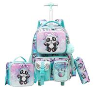 Oruiji Kids Backpack with Wheels for School Bags Rolling Backpack for Kids Rolling Backpack Luggage for Travel with Lunch Bag, Green-panda