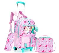 Oruiji Rolling Backpack for Kids 8-12 Rolling Backpack for School Roller Backpacks for Kids, Pink Heart, Custom