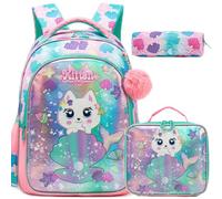 Oruiji School Backpack for Girls 8-12 Backpacks for Girls Backpack with Lunch Box Back to School Supplies, Pink Cat