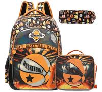 Oruiji - School Backpack for Girls 8-12 Pack, Girls Backpack with Lunch Box, Back to School Supplies, Black Basketball, 16 x 11.8 x 6.7 pulgadas, Modern