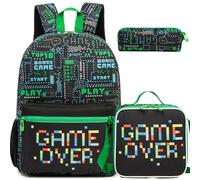 Oruiji Sequin Backpack for Girls School Backpack for Elementary Preschool Students Bowknot 3 in 1 Backpack Set with Lunch Box, Black-Game, 16x11.8x6.7 inches, Sporty