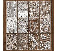 Oruola 12 Pcs Stencils for Crafts Reusable,Floral Stencils for Painting,Wood Grains Flower Templates Spider Web Layering Spray Paint Stencil Kit on Wall Canvas Cake Card DIY Art