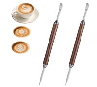 Oruola 2 Pack Latte Art Pen, Stainless Steel Coffee Art Pen, Lattes Arts Tools with Wood Handle, Barista Accessories, for Espresso Designs, Home and Cafe Use
