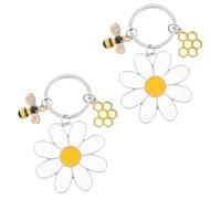 oruola 2 Pcs Cute Bee Daisy Keychain,Bee Keychain,Stainless Steel Flower Key Ring for Women,Gifts with Bees Charm for Women Flower Lovers Bag Purse Wallet Handbags Backpack Accessories