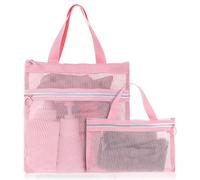 oruola 2 Pcs Shower Bag,Mesh Shower Bags Women with Zipper for Travel,Quick Dry,Portable Mesh Bags for Gym,Swimming,Camping, College Dorms,Beach,30 x 30 CM & 23 X 15 CM,Pink