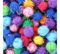 oruola 200pcs 1.5cm Glitter Pom Poms Craft,Pompoms for Crafting,Multicolor Sparkly Pom Poms Balls for Arts Craft,Soft Cat Toy Balls with Tinsel Fluff Indoor Pompom,Fluffy Pompoms for DIY Decorations