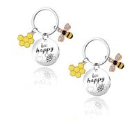 oruola 2pcs Bee Happy Keyring,Bee Gifts for Women, Keyrings for Women and Bees Keychain,Cute Charm Car Handbag Hanging for Daughter Christmas Colleague Friends Graduation Birthday Gift