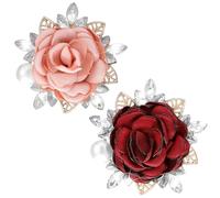 Oruola 2pcs Brooches for Women UK, Pink Brooch and Red Rose Brooches Pin for Women, Elegant Flower Brooch, Flower Crystal Pearl Pins Boutonniere for Clothes Fashion Accessories