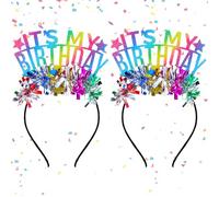 Oruola 2pcs Its My Birthday Headband,Happy Birthday Headband Girl,Colorful Birthdays Tiara for Women with Confetti Tinsel Glitter Crown Accessory,Happy Birthdays Celebration Accessory