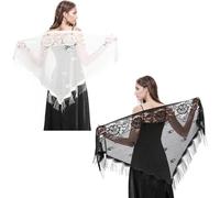 oruola 2pcs Shawls and Wraps for Women,Lace Shawl with Tassels for Evening Party,Black Shawls and Wraps Evening,Black Pashmina,Wrap 1920s Shawl for Women(Black,White)