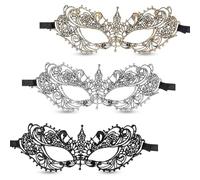 oruola 3pcs Masquerade Mask for Women,Masquerade Ball Mask,Gold Silver Black Lace Masks for Women Men for Prom Ball Carnival Cosplay Adult Masks Party
