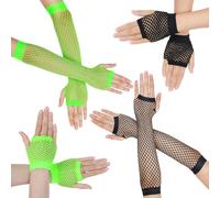 oruola 4 Pairs Fishnet Gloves,Fingerless and Long Fishnet Gloves,2 Sizes of Long & Short Fingerless Mesh Glove for Goth Punk 80s Party Cosplay Costume Accessories for Women Girls,Green & Black