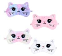 Oruola 4 Pcs Cute Kids Sleep Mask,Kids Eye Masks for Sleeping,Cat Sleep Mask for Kid,Comfortable Sleeping Plush Blindfold Satin Back Faux Fur Masks for Kid Women Men Travel Nap 4 Color