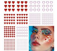 Oruola 516Pcs Face Jewels Stick On, Face Gems for Women, Rhinestone Heart Stick On Gems,4 Sizes of Pink & Red Face Gems for Face Hair Body, Wedding Dating Party Decoration DIY Craft,6/10/12/18mm