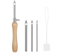 Oruola 5pcs Oxford Punch Needle,Lavor Punch Needle Set for Beginner DIY Craft Floss Cross Stitching Embroidery Tools,2.5/3.5/5mm Metal Tubes Wooden Punch Needle Tool and Punch Needle Threader