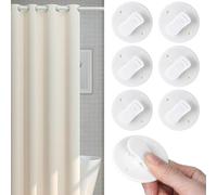 Oruola 6pcs Shower Curtain Clips,Shower Curtain Weights Clip,5.5 Cm Self Adhesive Round Showers Clip for Inside Hanging - Camper,Home Decoration Indoor and Outdoor,Windproof Protection,White