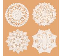 oruola 8pcs Doilies Lace Cotton,15 CM White Vintage Crochet Doilies,Round Crochet Handmade Cotton Doyleys Lace Placemats for Kitchen Dining Room Party Wedding Decoration(White)