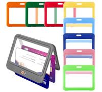 Oruola 9pcs Identity Card Holder,ID Badge Holder with Double-Sided Window,Plastic Badge Holders Horizontal for Office School Credit Cards Proximity Key Cards Driver’s Licenses & Passes,Multicolor