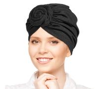 Oruola Hair Turbans for Women,Soft Hair Turban Elastic Turbans for Women,Tied Bonnet Beanie Cap Headwrap Hat,Sleep Hat Pleated Cancer Turban Cap Chemo Head Wraps for Ladies,Black