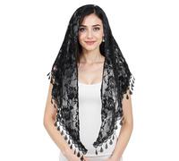oruola Mantilla Veils Catholic, Black Veil, Catholic Veils for Women Mass,Triangle Lace Veil for Church,140 X 48 cm/55.11 X 18.9 In Triangle Shawl Lace Scarf