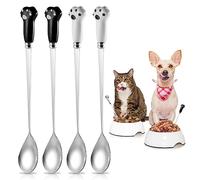 ORUZA 4PCS Pet Food Spoon, Cute Paw Cat Can Spoon, Stainless Steel Pet Spoons Universal Long Handle Food Scoop for Cat Dog