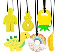 ORUZA 6 PCS Sensory Chew Necklace, Chew Toys Food Grade Silicone for Autistic Children, Teething, Anxiety, Biting Needs, ADHD, Oral Motor Chewy with Adjustable Buckle for Baby Boys Girls (Yellow)