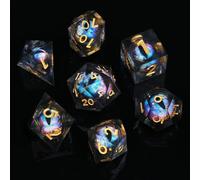 ORUZA 7 PCS Dragon Eye DND Dice Liquid Core D&D Dice Resin Sharp Edge Polyhedral D&D Dice Set for Dungeons and Dragons Role Playing Die D20 D12 D10 D8 D6 D4 D%