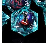 ORUZA 7 PCS Dragon Eye DND Dice Liquid Core D&D Dice Resin Sharp Edge Polyhedral D&D Dice Set for Dungeons and Dragons Role Playing Die D20 D12 D10 D8 D6 D4 D%