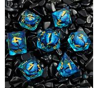 ORUZA 7 PCS Dragon Eye DND Dice Liquid Core D&D Dice Resin Sharp Edge Polyhedral D&D Dice Set for Dungeons and Dragons Role Playing Die D20 D12 D10 D8 D6 D4 D%
