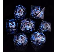 ORUZA 7 PCS Dragon Eye DND Dice Liquid Core D&D Dice Resin Sharp Edge Polyhedral Spider Dice Set for Dungeons and Dragons Role Playing Die D20 D12 D10 D8 D6 D4 D%