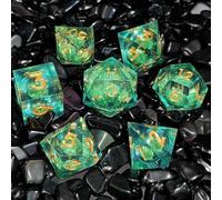 ORUZA 7 PCS Liquid Core DND Dice Resin Sharp Edge Dice Polyhedral D&D Dice Set for Dungeons and Dragons RPG MTG Table Games (Liquid Quicksand Green)