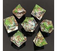 ORUZA 7 PCS Liquid Core DND Dice Resin Sharp Edge Dice Polyhedral D&D Dice Set for Dungeons and Dragons RPG MTG Table Games (Green Leaf Liquid Quicksand)