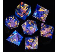 ORUZA 7 PCS Liquid Core DND Dice Resin Sharp Edge Dice Polyhedral D&D Dice Set for Dungeons and Dragons RPG MTG Role Playing Game Dice D20 D12 D10 D8 D6 D4 D%