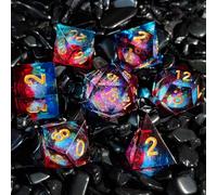 ORUZA 7 PCS Liquid Core DND Dice Resin Sharp Edge Dice Polyhedral D&D Quicksand Dice Set for Dungeons and Dragons RPG MTG Table Games