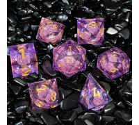 ORUZA 7 PCS Liquid Core DND Dice Resin Sharp Edge Dice Polyhedral D&D Quicksand Dice Set for Dungeons and Dragons RPG MTG Table Games