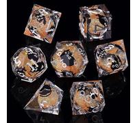 ORUZA 7 PCS Liquid Core Polyhedral DND Dice, Resin Sharp Edge Cat Dice Set for D&D Dungeons and Dragons RPG MTG Table Games