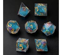 ORUZA 7 PCS Polyhedral Liquid Core DND Dice, Resin Sharp Edge Quicksand D&D Dice Set for Dungeons and Dragons RPG MTG Role Playing Game Dice D20 D12 D10 D8 D6 D4 D%
